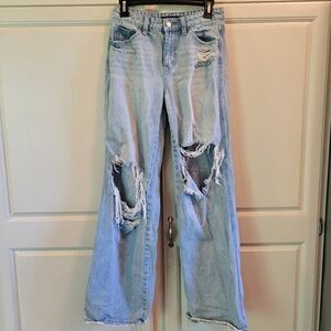 Flying Monkey Distressed Wide Leg Baggy Denim Jeans